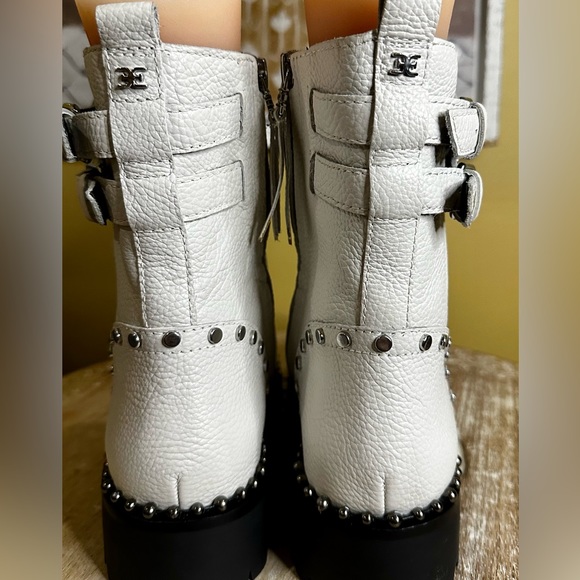 NWOT 💠 Sam Edelman “Jennifer” Combat-Moto Boots in Off-White Leather Size 9 - Picture 8 of 15